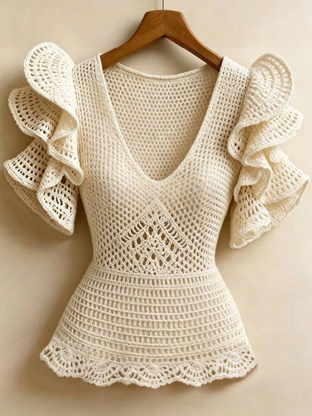Apricot Casual Women's Hollow V-Neck Knit Top